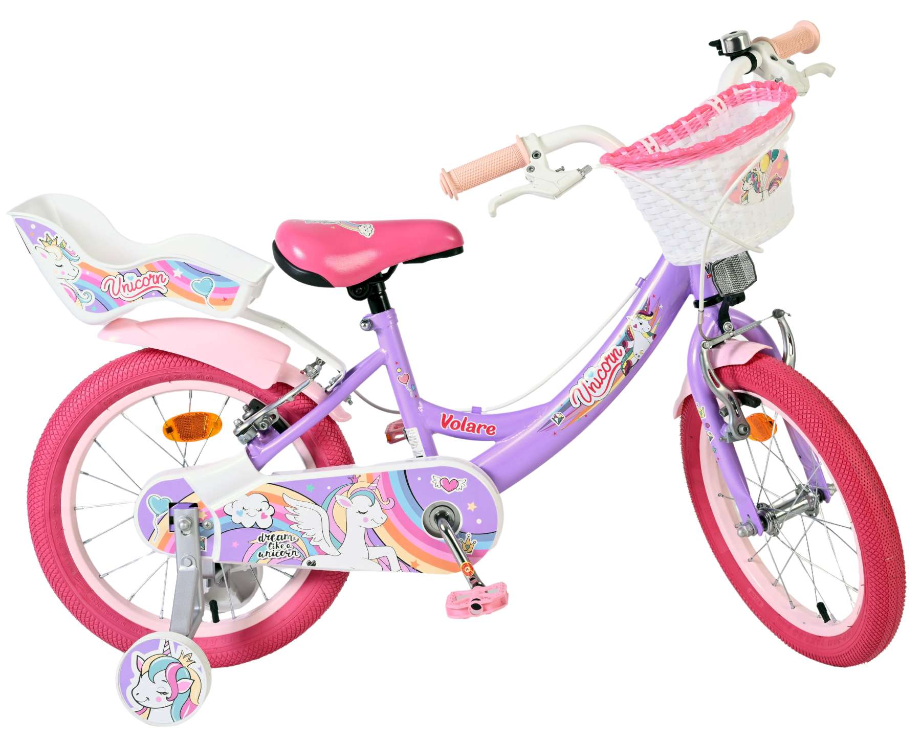 Volare Unicorn Kinderfiets 16 inch Meisjesfiets Paars Twee Handremmen - Afbeelding 10