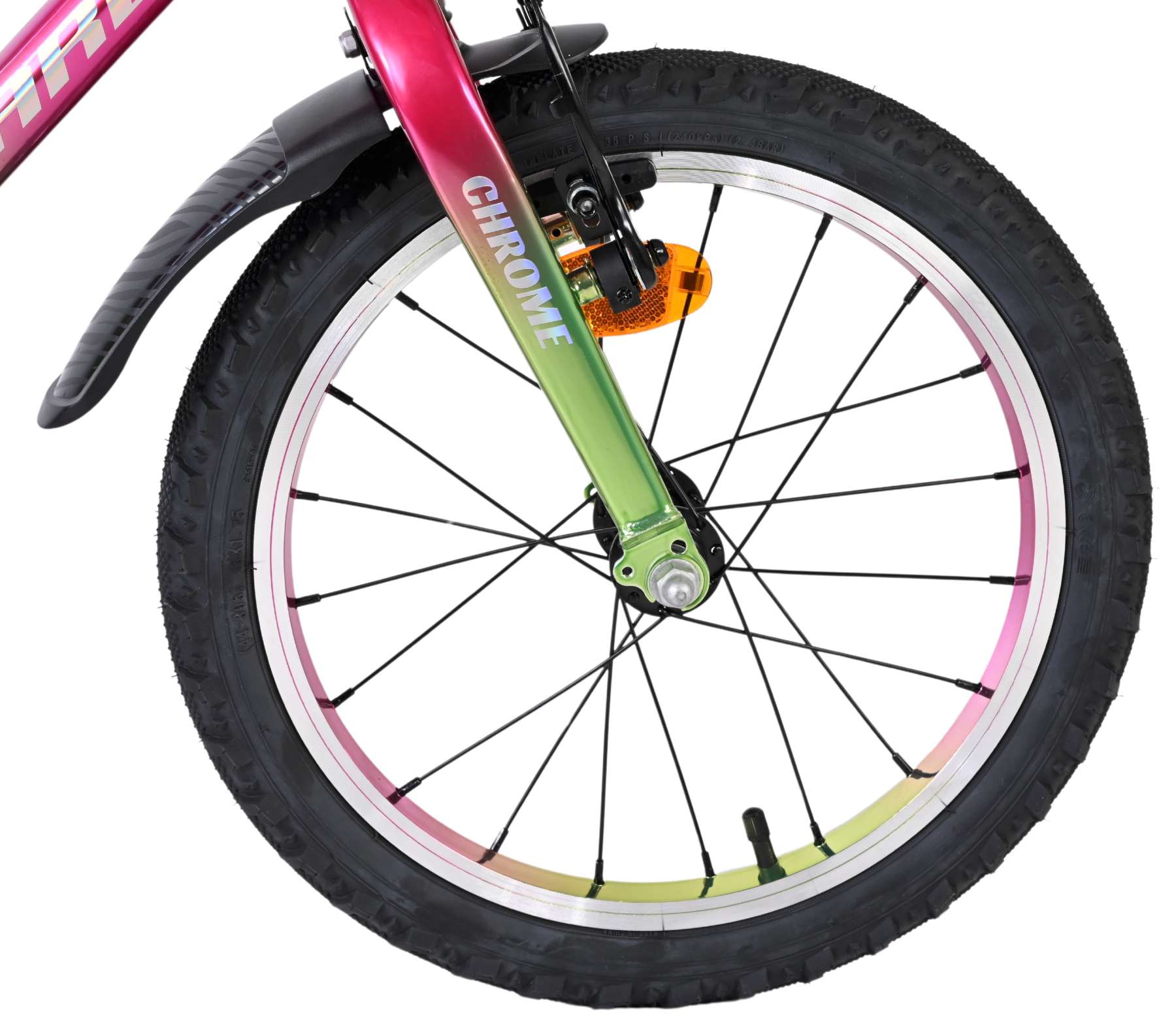 Volare Chrome Kinderfiets 16 inch Meisjesfiets Roze Groen Twee Handremmen - Afbeelding 3