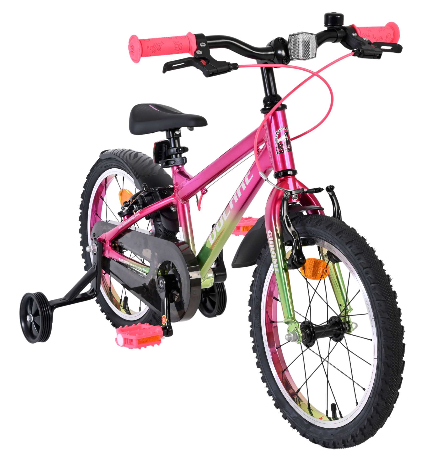 Volare Chrome Kinderfiets 16 inch Meisjesfiets Roze Groen Twee Handremmen - Afbeelding 5
