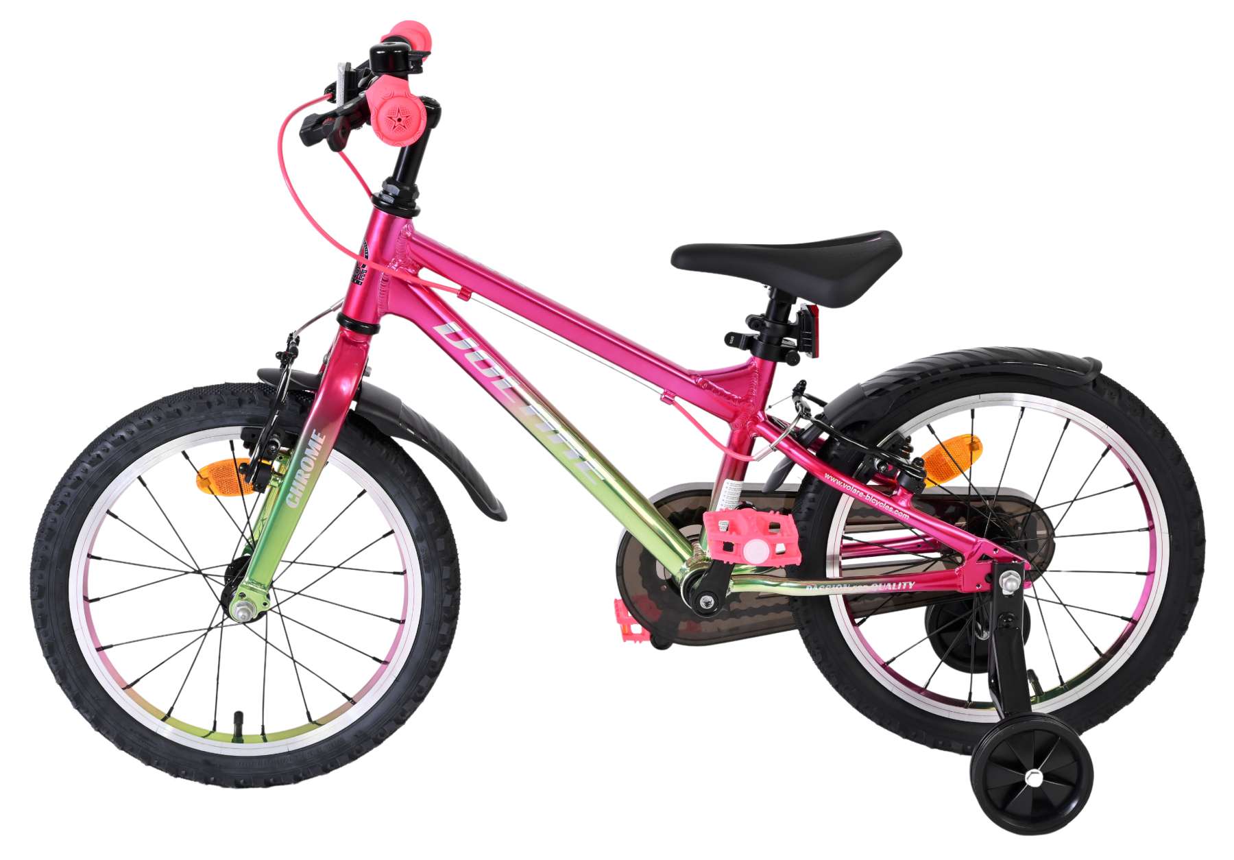 Volare Chrome Kinderfiets 16 inch Meisjesfiets Roze Groen Twee Handremmen - Afbeelding 7
