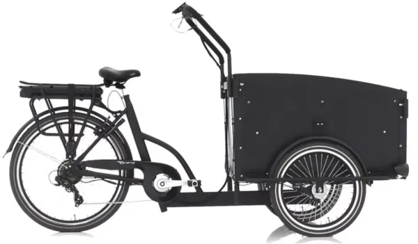 Vogue Troy elektrische driewieler bakfiets in Matt Black, zijaanzicht