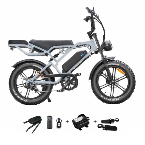 QmWheel V20 Pro Fatbike 2026 in het grijs met accessoireset