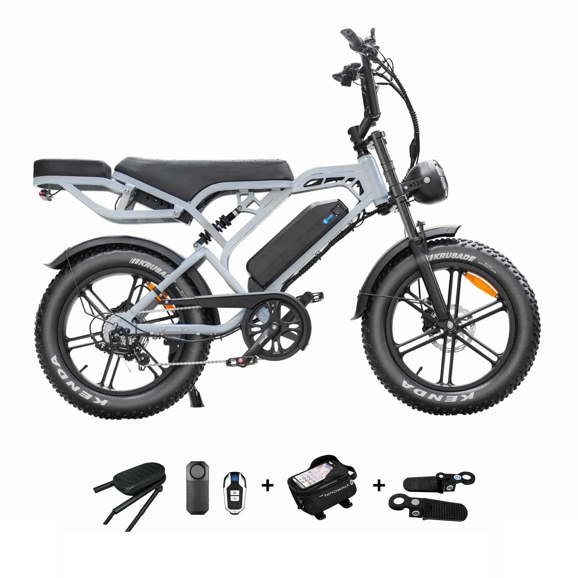 QmWheel V20 Pro Fatbike 2026 in het grijs met accessoireset