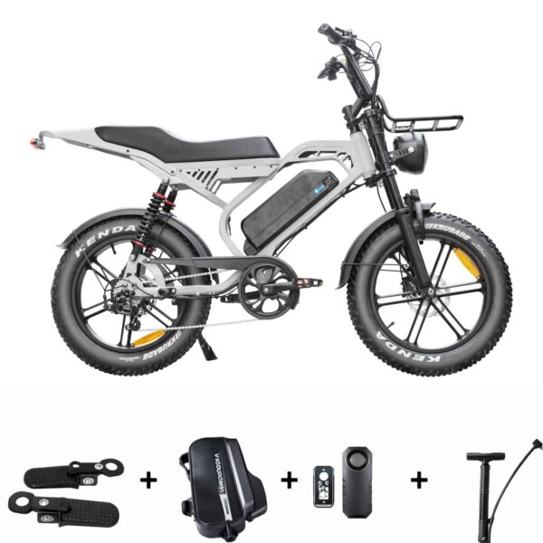 QmWheel S20 Pro Fatbike 2026 in het grijs met accessoireset