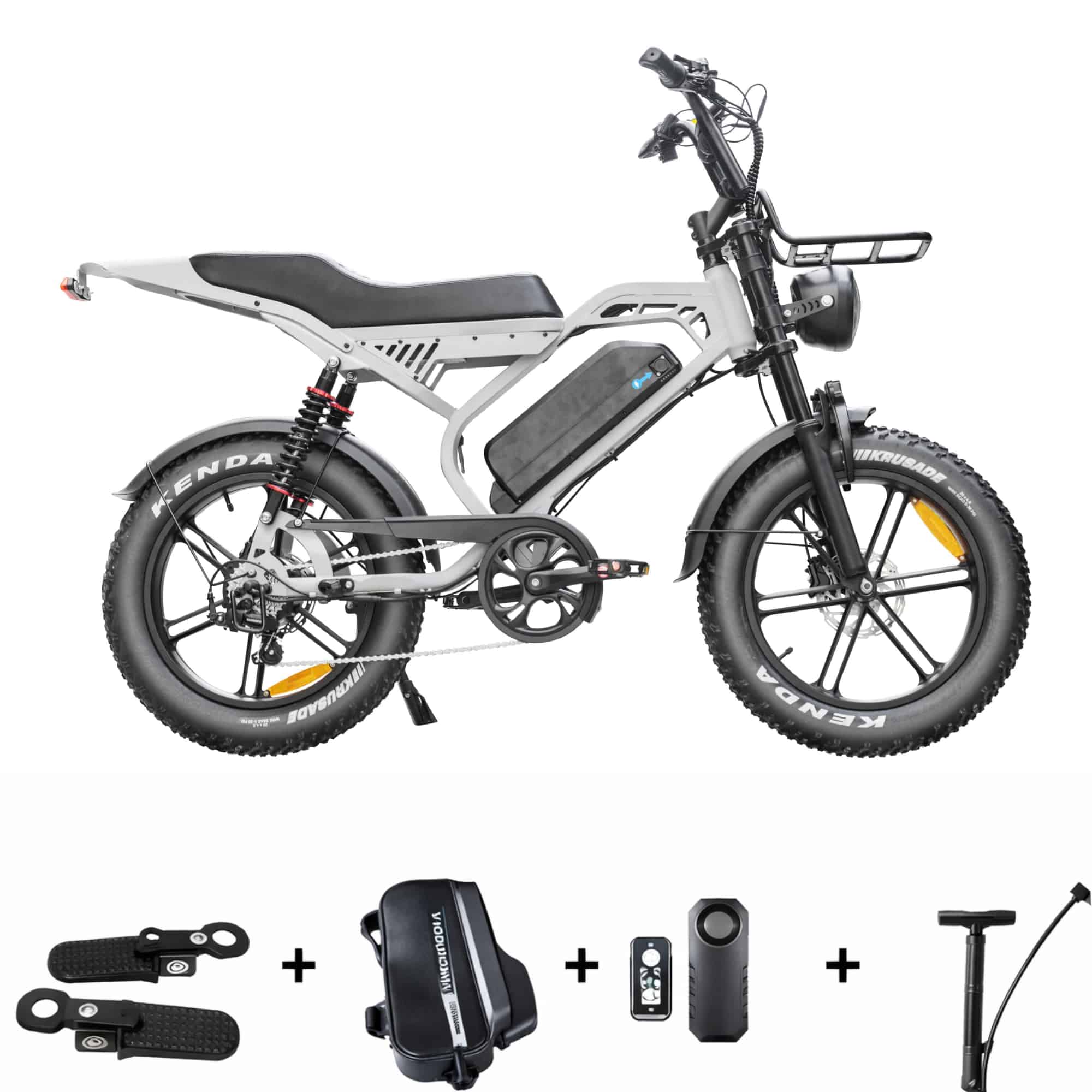 QmWheel S20 Pro Fatbike 2026 in het grijs met accessoireset